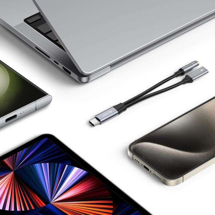 Bild 2, Tech-Protect Tech-Protect 2in1 USB-C Till USB-C/3.5 mm AUX Hona Svart