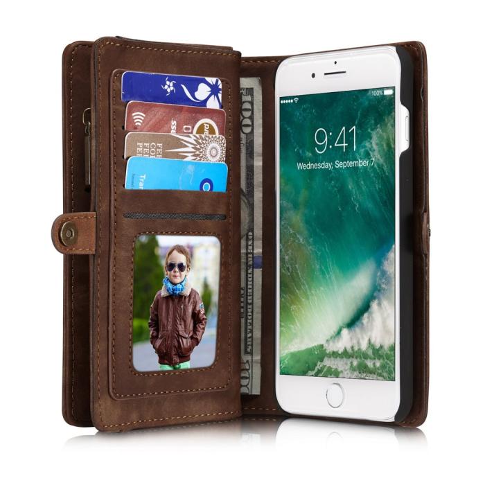 Bild 5, CASEME iPhone 7/8 Plus - CASEME 2-i-1 Multifunktionellt Plånboksfodral - Brun