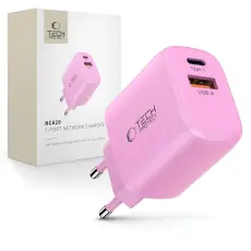 Tech-Protect Tech-Protect 20W V&auml;ggladdare PD QC3.0 USB-C / USB-A Baby Pink