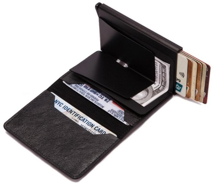 Bild 2,  Korthållare RFID & NFC Skydd - Brun/Orange Kolfiber