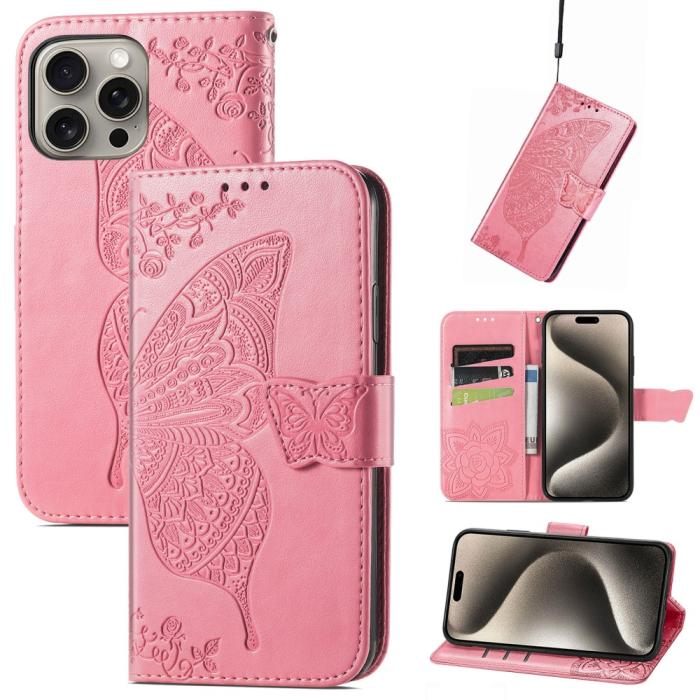 Bild 5,  iPhone 16 Pro Max Fodral Med Fjäril Tryck Rosa