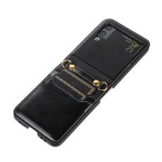  Galaxy Z Flip 3 Skal Solid L&auml;der 2 Kortfack Svart