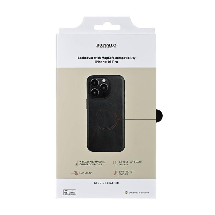 Bild 4, Buffalo Buffalo iPhone 16 Pro Skal MagSafe Äkta Läder Svart