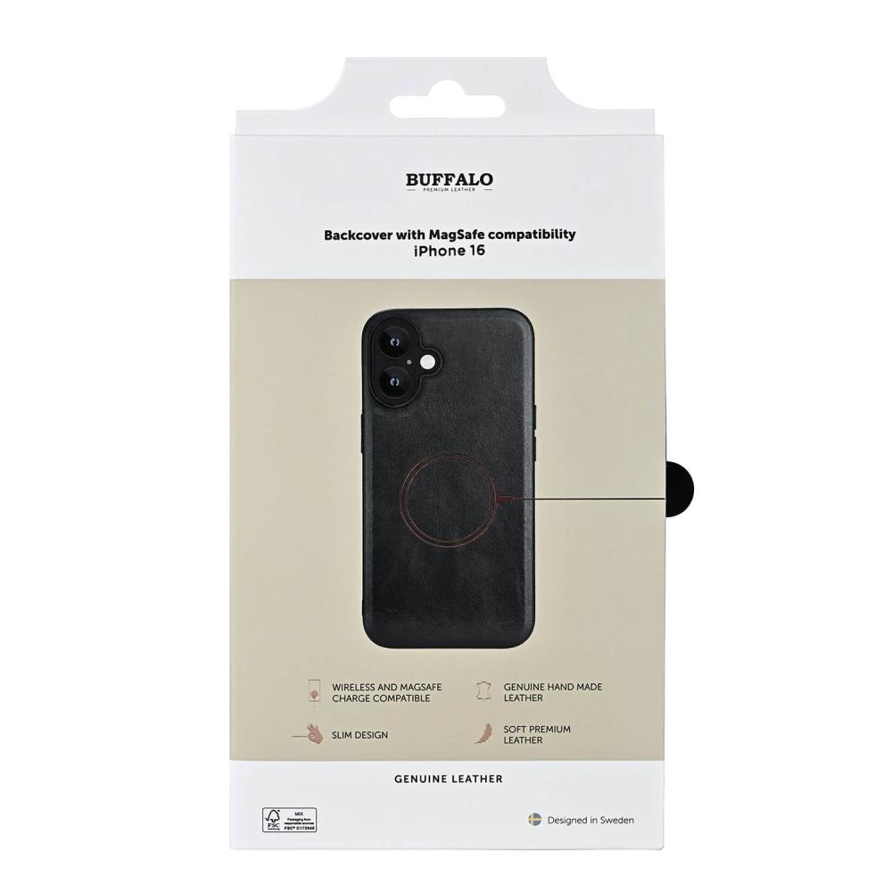 Buffalo Buffalo iPhone 16 Skal MagSafe Äkta Läder Svart