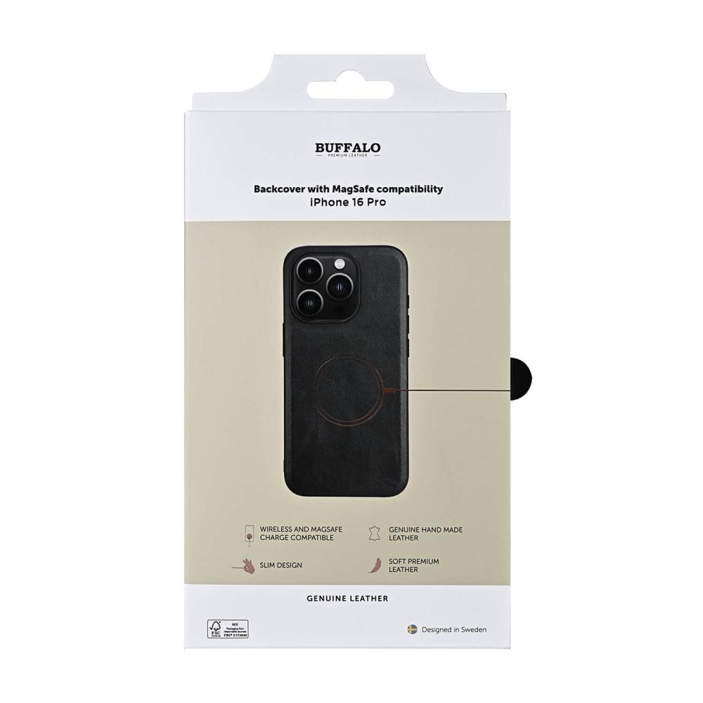 Buffalo Buffalo iPhone 16 Pro Skal MagSafe Äkta Läder Svart