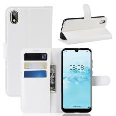  Huawei Y5 (2019) - Litchi Pl&aring;nboksfodral - Vit