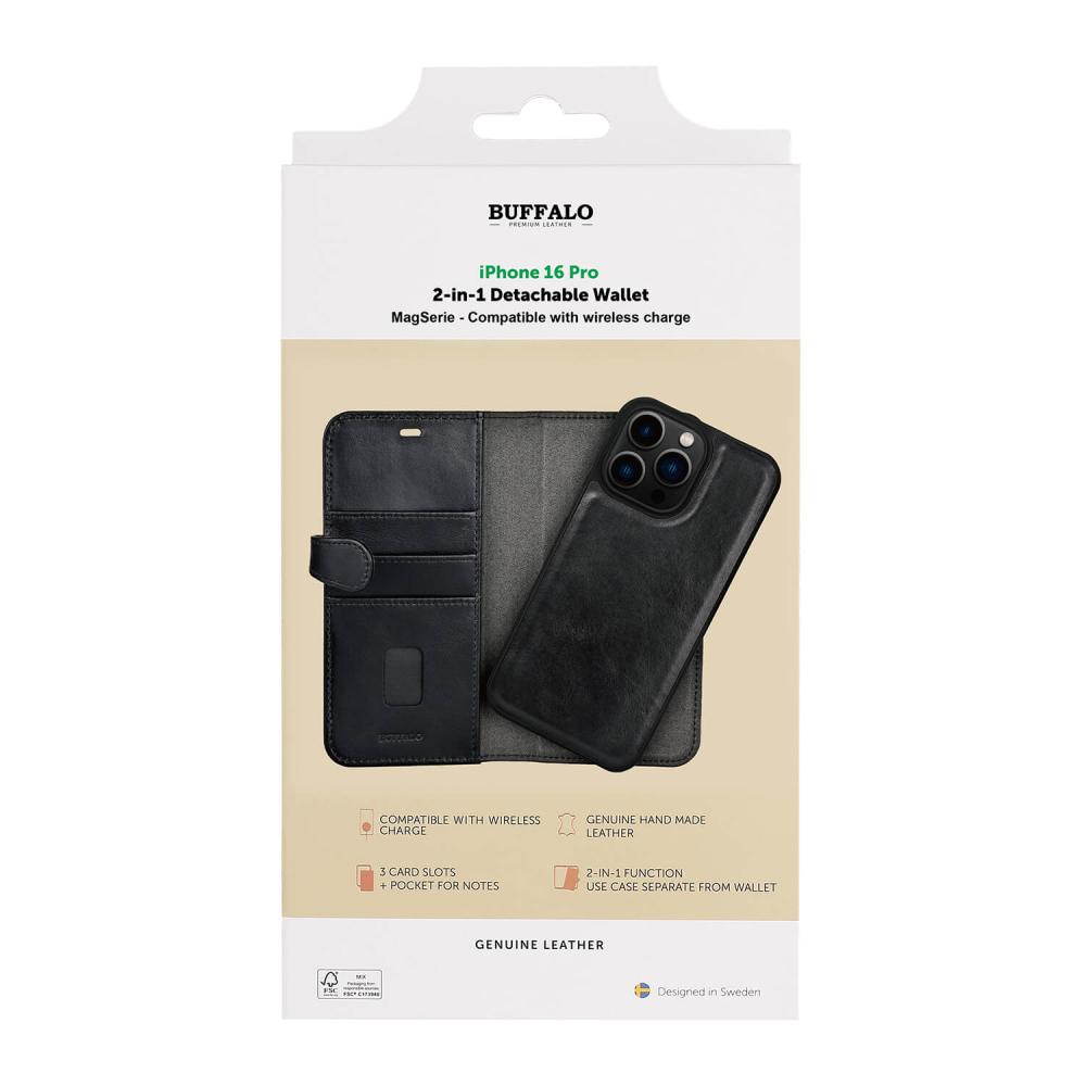 Buffalo Buffalo iPhone 16 Pro Fodral MagSafe 2in1 Äkta Läder Svart