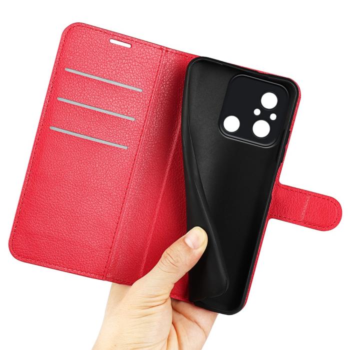 Bild 4,  Xiaomi Redmi 12C 4G Fodral Litchi Läder Röd