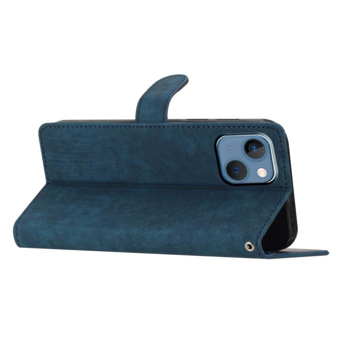 Bild 2,  iPhone 15 Plus Fodral Skin Touch Läder Blå