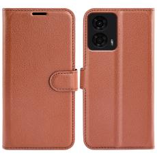 Motorola Moto G04 4G/G24 4G Fodral Litchi L&auml;der Brun