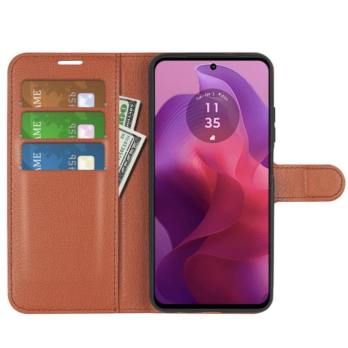 Bild 2,  Motorola Moto G04 4G/G24 4G Fodral Litchi Läder Brun