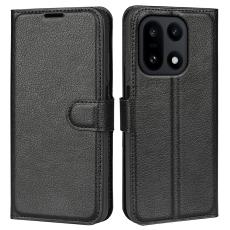  OnePlus 15 Fodral Litchi L&auml;der Svart