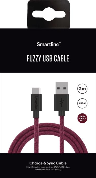 Bild 7, Smartline Smartline 2m 3A USB-C Fuzzy Laddningskabel Lila