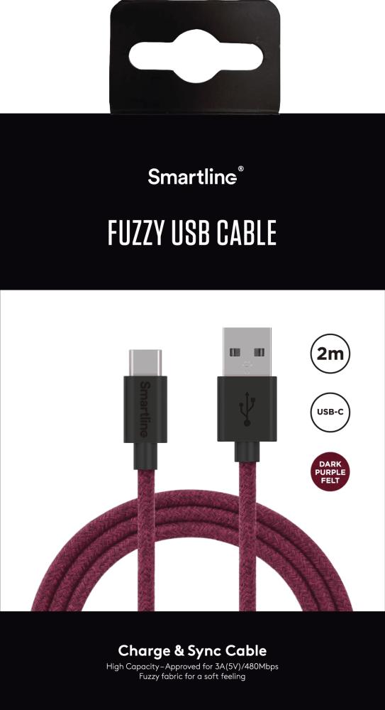 Smartline Smartline 2m 3A USB-C Fuzzy Laddningskabel Lila