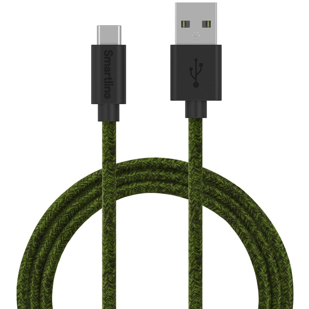 Smartline Smartline 2m 3A USB-C Fuzzy Laddningskabel Grön