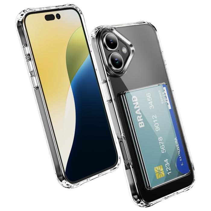 Bild 2,  iPhone 16 Skal Med Kortfack Shockproof TPU Transparent