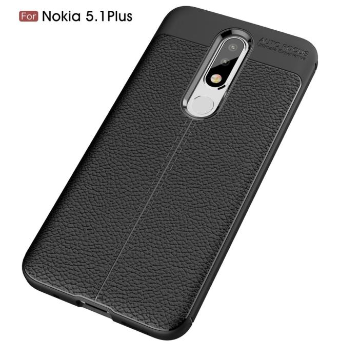Bild 2,  Nokia 5.1 Plus - Litchi läderskal - Svart