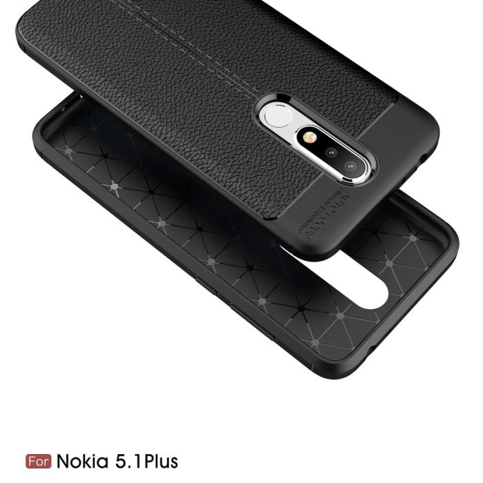 Bild 3,  Nokia 5.1 Plus - Litchi läderskal - Svart