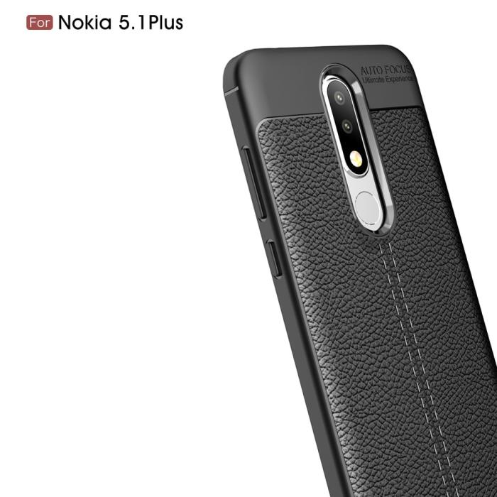 Bild 4,  Nokia 5.1 Plus - Litchi läderskal - Svart