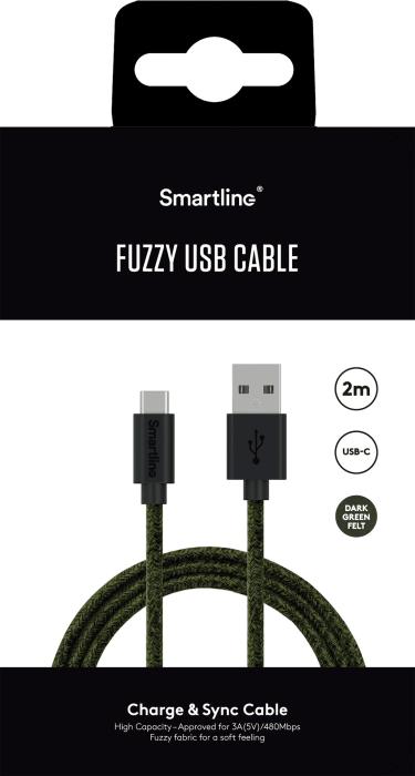 Bild 7, Smartline Smartline 2m 3A USB-C Fuzzy Laddningskabel Grön