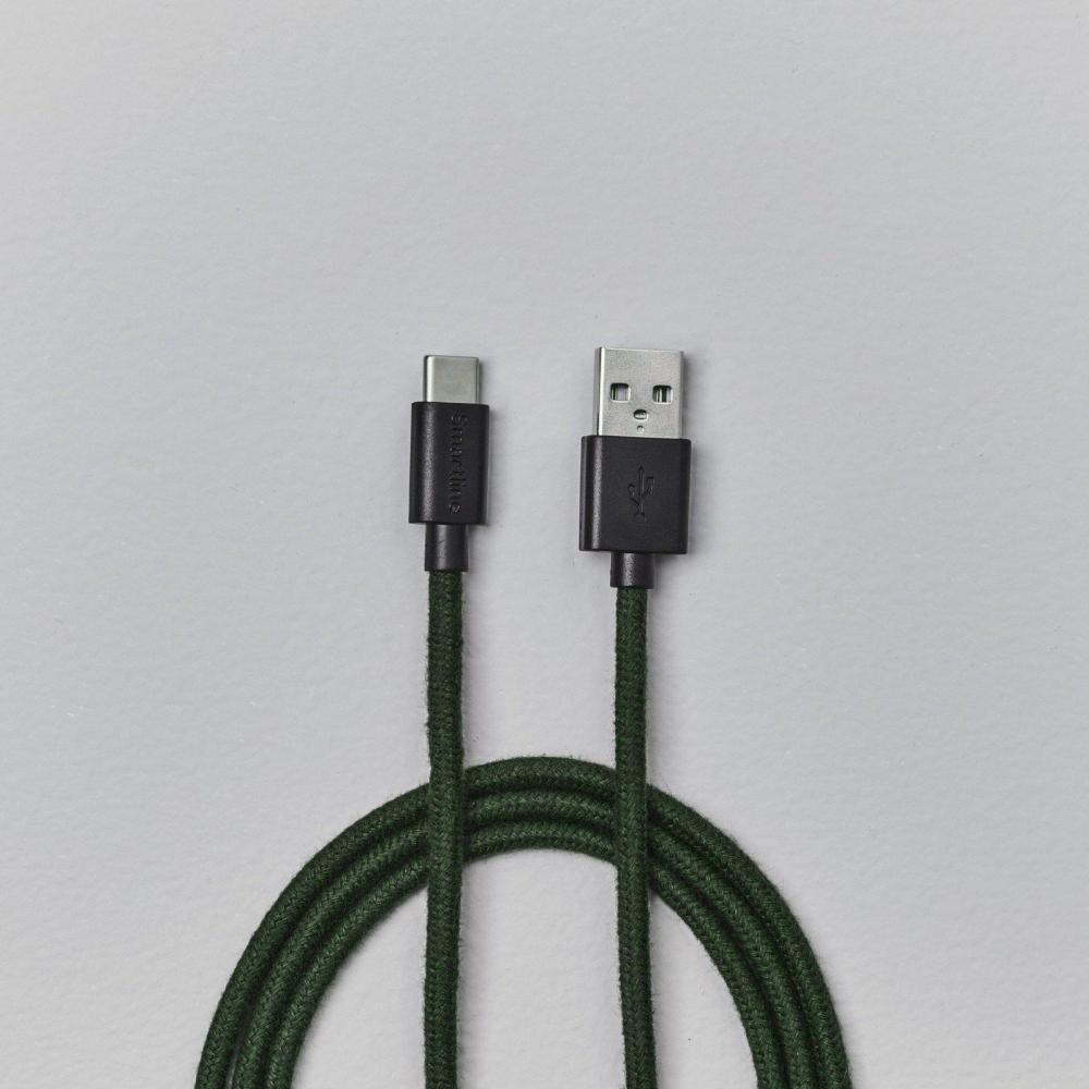 Smartline Smartline 2m 3A USB-C Fuzzy Laddningskabel Grön