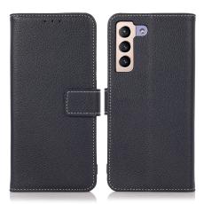  Samsung Galaxy S22 Plus Fodral Litchi L&auml;der Bl&aring;