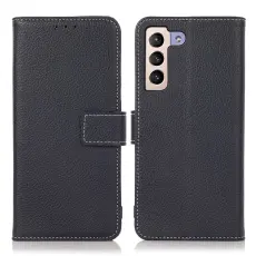  Samsung Galaxy S22 Plus Fodral Litchi L&auml;der Bl&aring;