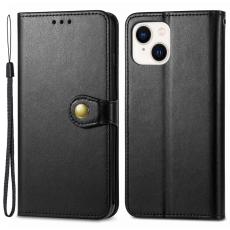  iPhone 15 Plus Fodral L&auml;der Magnetisk M&auml;ssing Svart