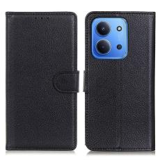  Xiaomi Redmi 15C Fodral Litchi L&auml;der Svart