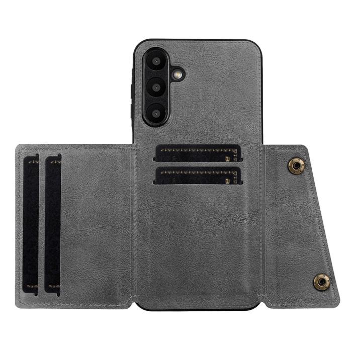 Bild 3,  Samsung Galaxy A57 5G Skal Läder Med Kortfack Och Magnet Grå