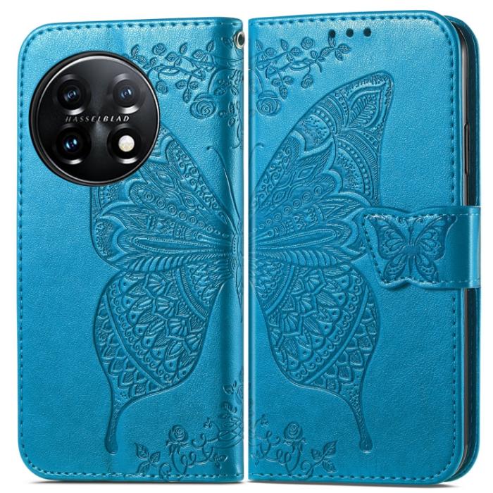 Bild 2,  OnePlus 11 5G Fodral Butterfly Läder Blå