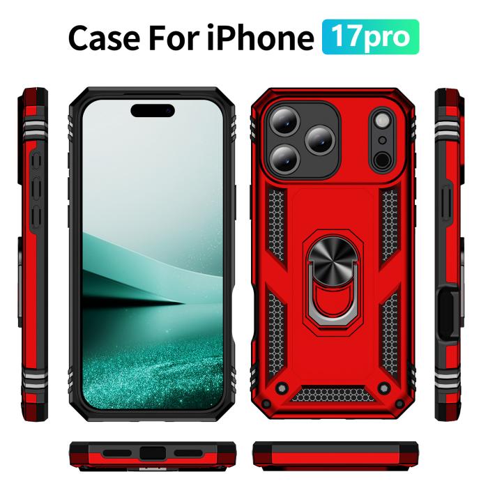 Bild 5,  iPhone 17 Pro Skal Shockproof Hybrid Ring Röd