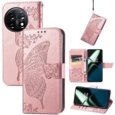  OnePlus 11 5G Fodral Butterfly L&auml;der Ros&eacute;guld
