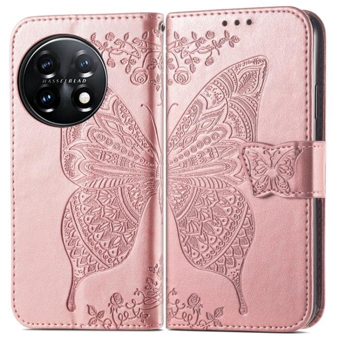 Bild 2,  OnePlus 11 5G Fodral Butterfly Läder Roséguld