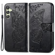  Samsung Galaxy A25 5G Fodral L&auml;der Big Butterfly Svart