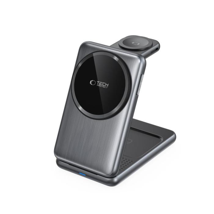 Bild 2, Tech-Protect Tech-Protect 3in1 15W Qi MagSafe Vikbar Laddare Space Grey