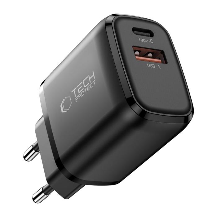 Bild 2, Tech-Protect Tech-Protect 45W PD QC3.0 Väggladdare USB-C / USB-A Svart