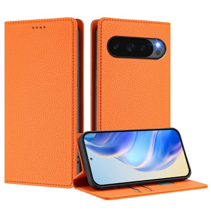 Bild 2,  Google Pixel 10/10 Pro / 9/9 Pro Fodral RFID Litchi Läder Orange
