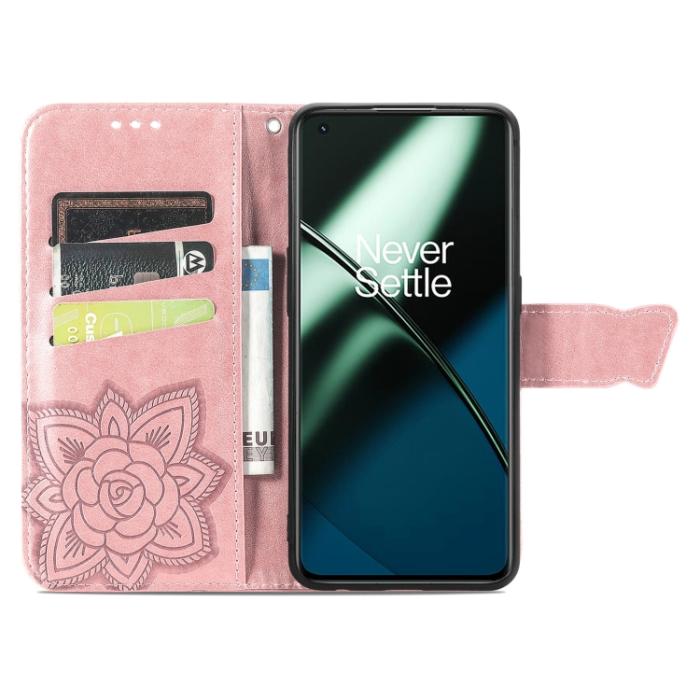 Bild 3,  OnePlus 11 5G Fodral Butterfly Läder Roséguld