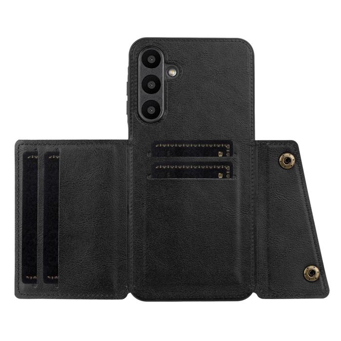 Bild 3,  Samsung Galaxy A57 5G Skal Läder Med Kortfack Och Magnet Svart