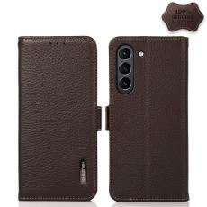 KHAZNEH KHAZNEH Samsung Galaxy S21 FE Fodral RFID Litchi &Auml;kta L&auml;der Brun