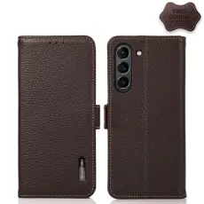 KHAZNEH KHAZNEH Samsung Galaxy S21 FE Fodral RFID Litchi &Auml;kta L&auml;der Brun