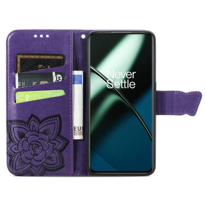 Bild 3,  OnePlus 11 5G Fodral Butterfly Läder Mörk Lila