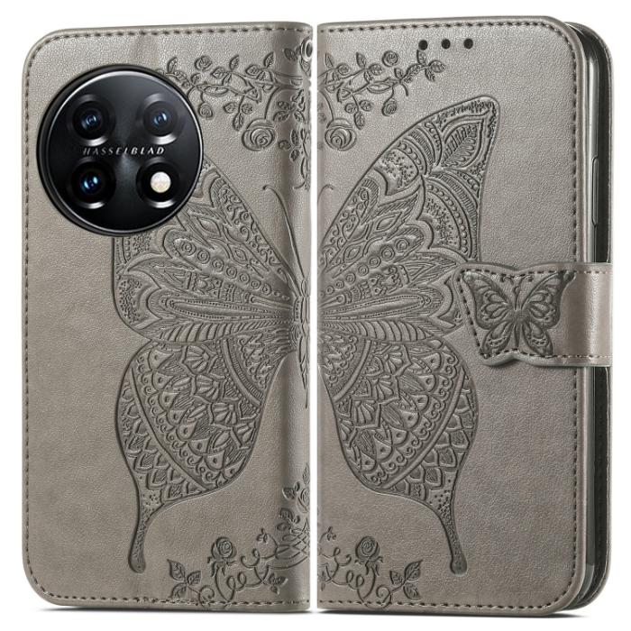 Bild 2,  OnePlus 11 5G Fodral Butterfly Läder Grå