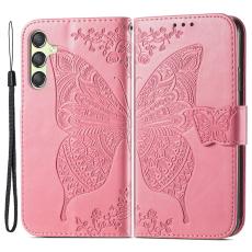  Samsung Galaxy A25 5G Fodral L&auml;der Big Butterfly Rosa