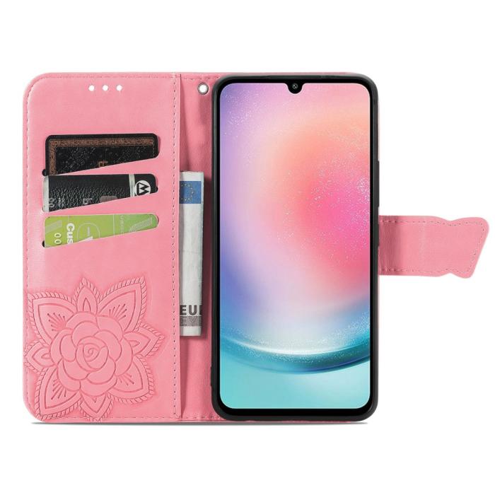 Bild 2,  Samsung Galaxy A25 5G Fodral Läder Big Butterfly Rosa