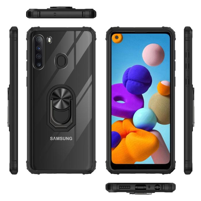 Bild 2,  Samsung Galaxy A21 - Shockproof Hybrid Ring Skal - Svart