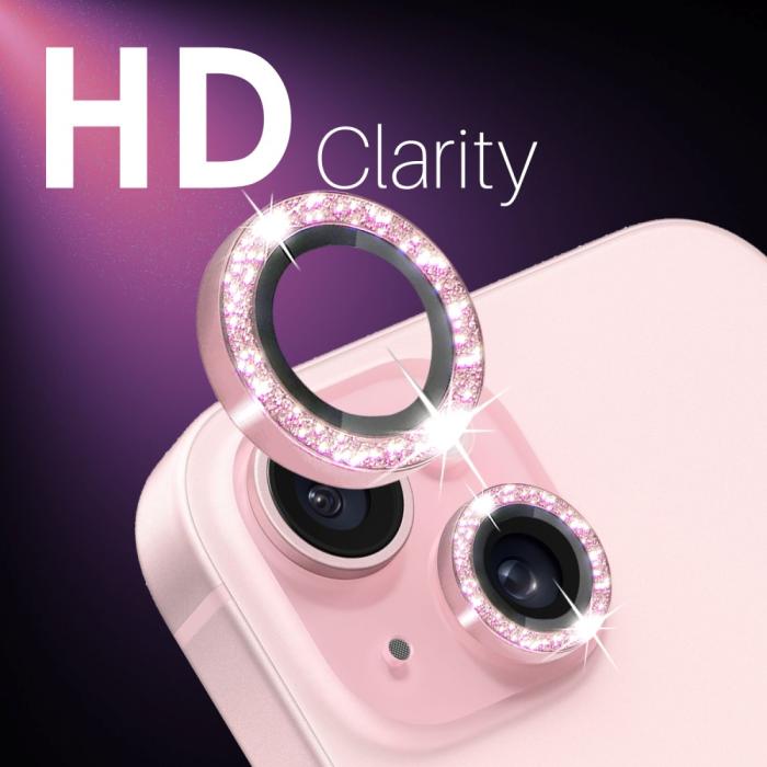 Bild 5, NORTHJO NORTHJO iPhone 15/15 Plus/14/14 Plus Linsskydd 3-PACK Glitter Rosa