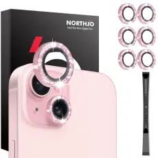 NORTHJO NORTHJO iPhone 15/15 Plus/14/14 Plus Linsskydd 3-PACK Glitter Rosa