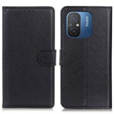  Xiaomi Redmi 12C 4G Fodral L&auml;der Litchi Textur Svart